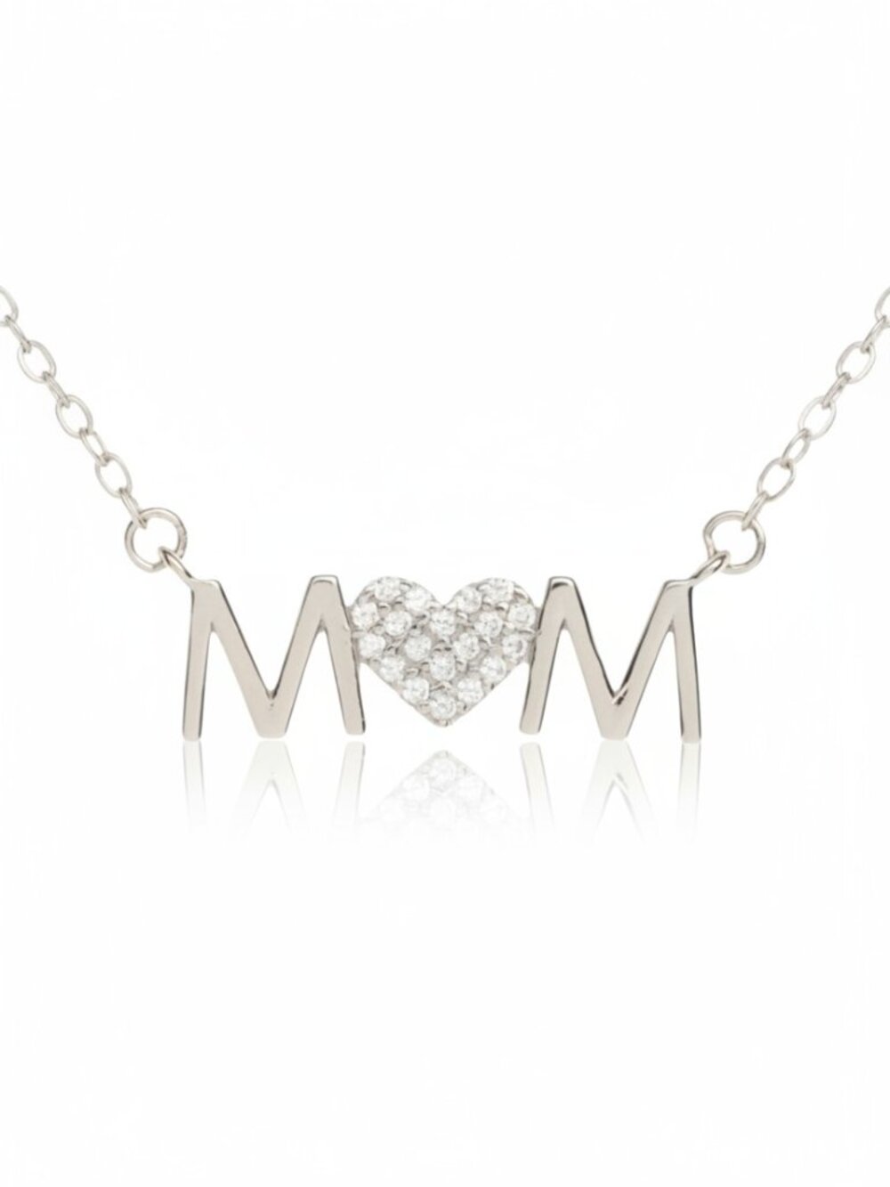 BNWT 925 Sterling Silver MOM CZ Heart Pendant Necklace Gift Ready Necklace